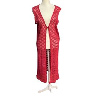 Nicki & Zoey Long Crochet Sleeveless Duster Cardigan Size M Red Boho Hippie
